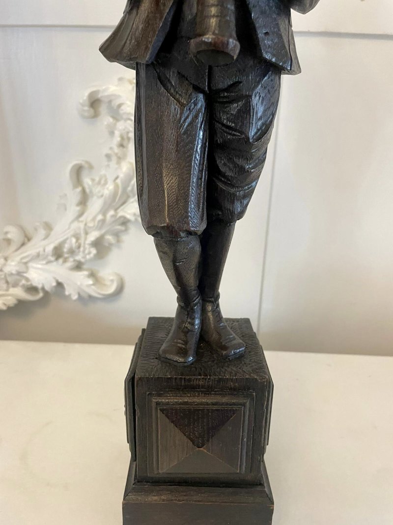 Unusual Pair of Antique Victorian Quality Carved Oak Figures - Image 12